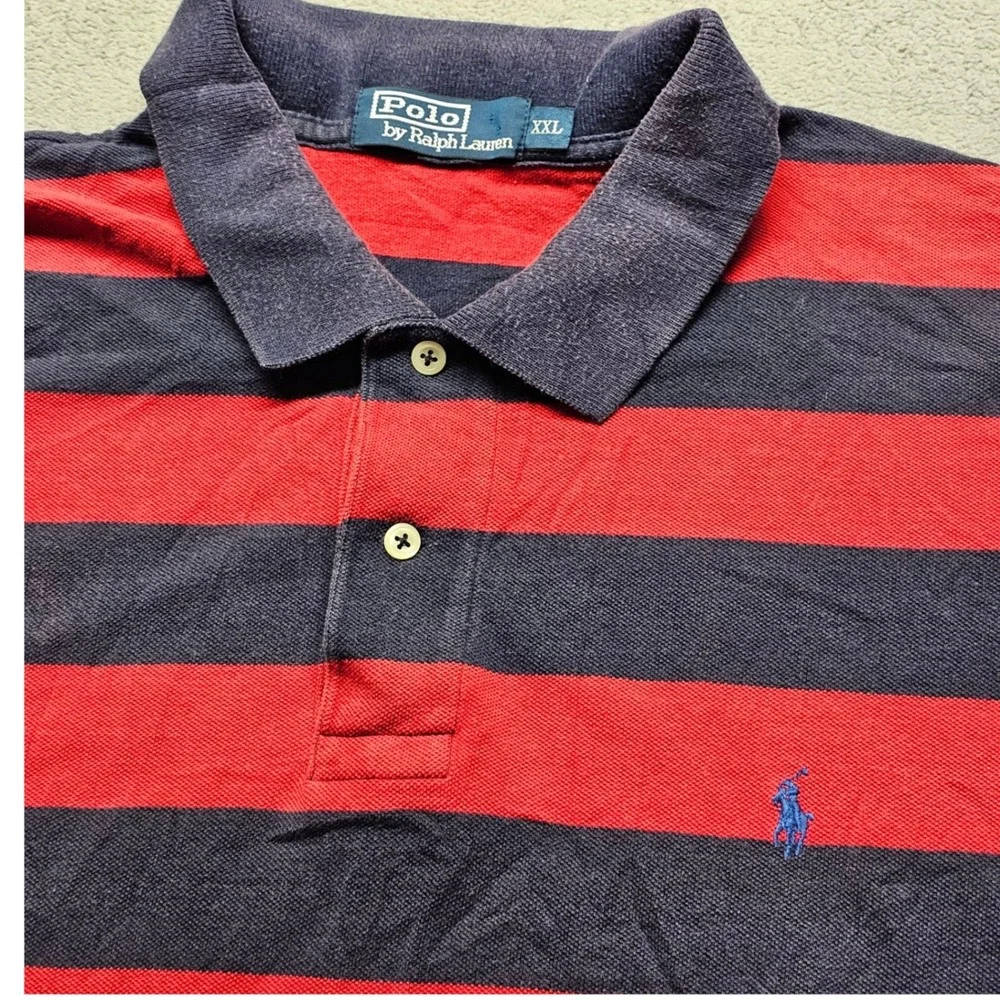 Polo Ralph Lauren Polo Shirt Mens 2XL Red Navy Striped Short Sleeve Pony Logo